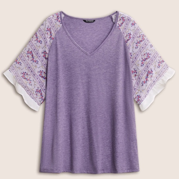 BloomChic Ditsy Floral Patchwork Frill Trim Raglan Sleeve T-shirt size 12 - Picture 5 of 7